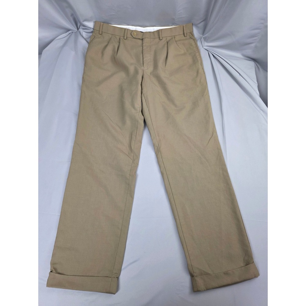 Lauren Ralph Lauren Mens 36x32 Tan Wool Pleated Cuffed Dress Pants Total Comfort
